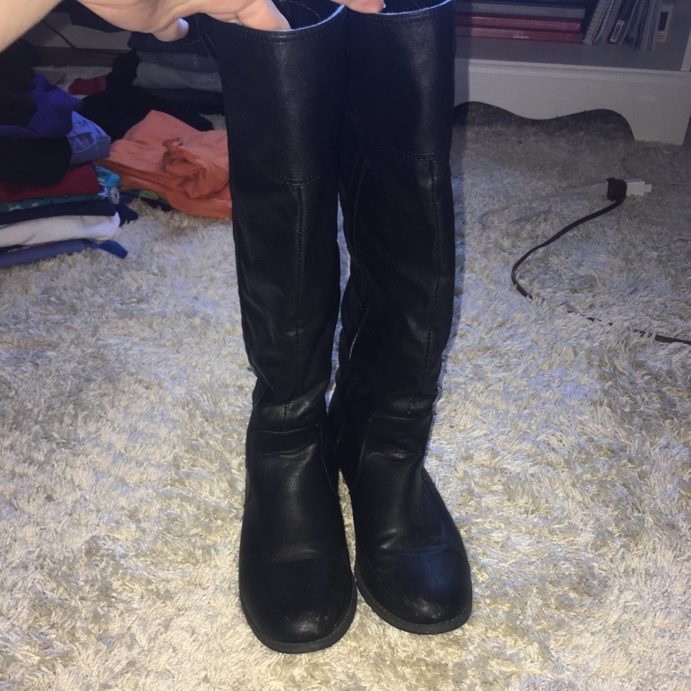 Black leather boots knee high